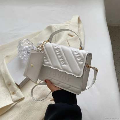 Quilted PU Leather Small Crossbody Handbag White handbag-250126