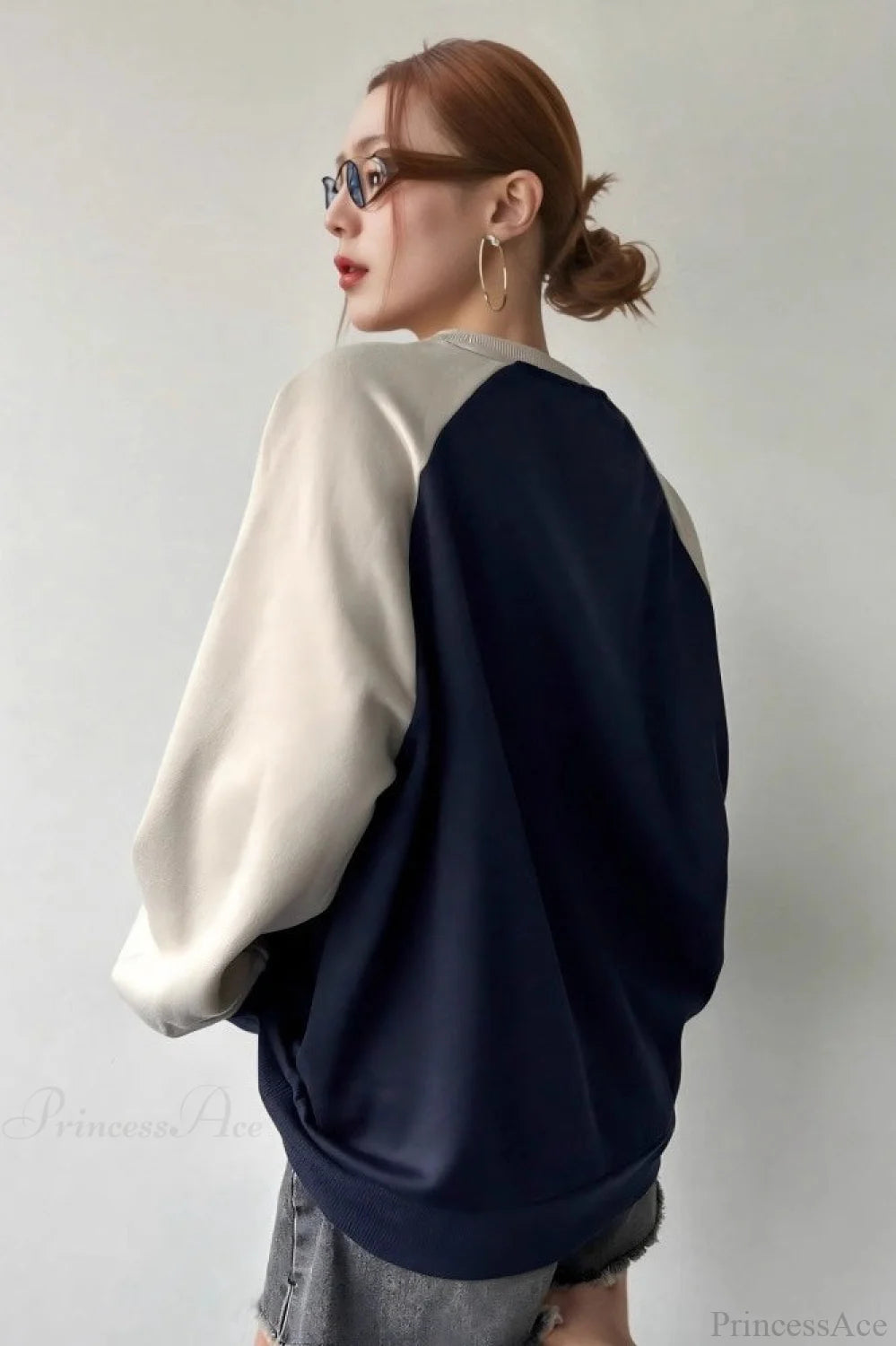 Raglan Sleeve Color Block Crew Neck Relaxed Sweatshirts