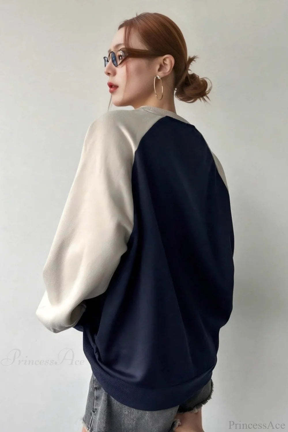 Raglan Sleeve Color Block Crew Neck Relaxed Sweatshirts