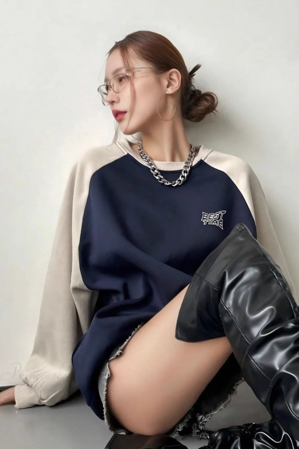 Raglan Sleeve Color Block Crew Neck Relaxed Sweatshirts