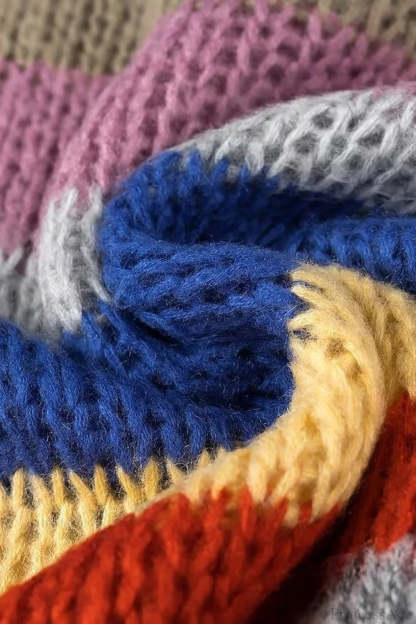 Rainbow Stripe Versatile Crewneck Long Sleeve Chic Knit Sweater