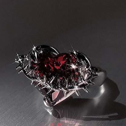 Rebel Spikes Creeper Crimson Gem Gothic Ring resizable / silver2