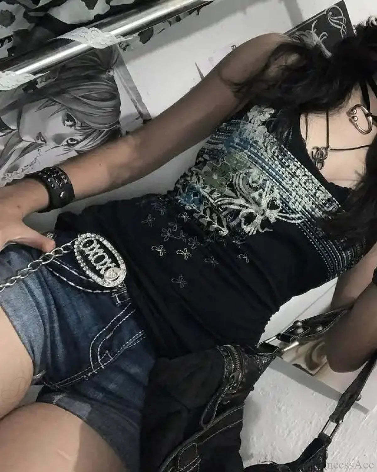 Rebel Vintage Halter Sleek Black Crop Top Black / S