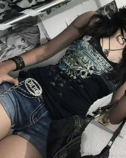 Rebel Vintage Halter Sleek Black Crop Top Black / S