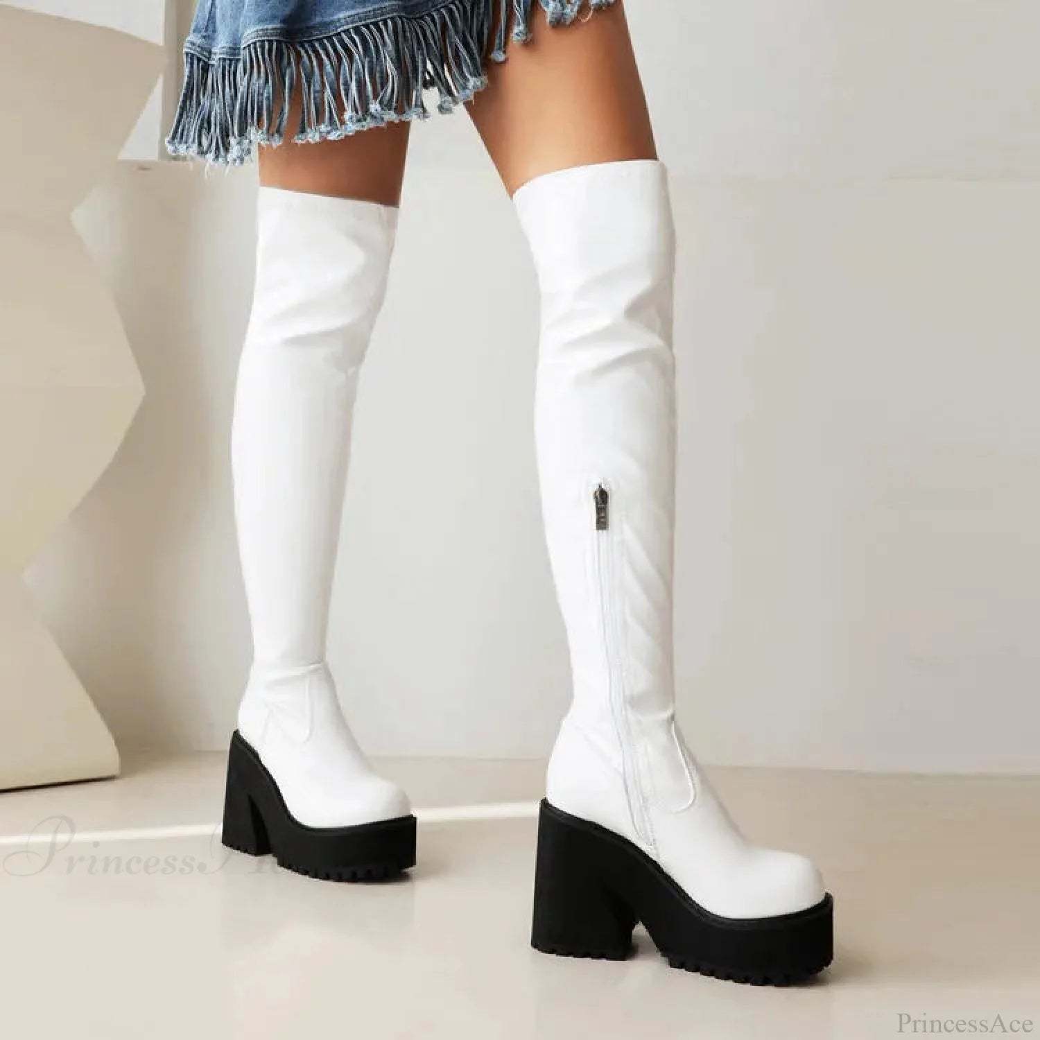 Rebellious Dark Over Knee Tall Chunky Heel Gothic Boot