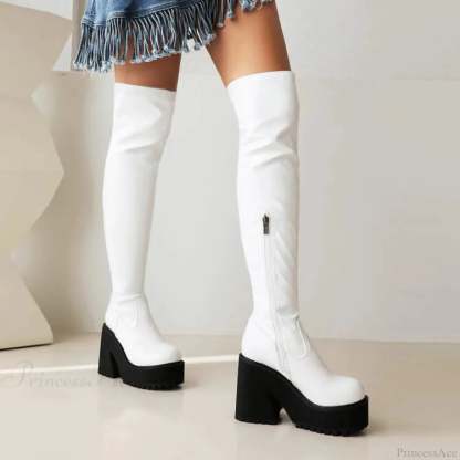 Rebellious Dark Over Knee Tall Chunky Heel Gothic Boot