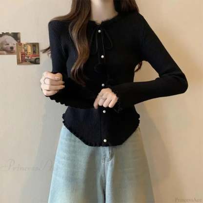 Red Christmas Solid Bow Drawstring Elegant Slim O-Neck Warm Sweater Sweaters-L