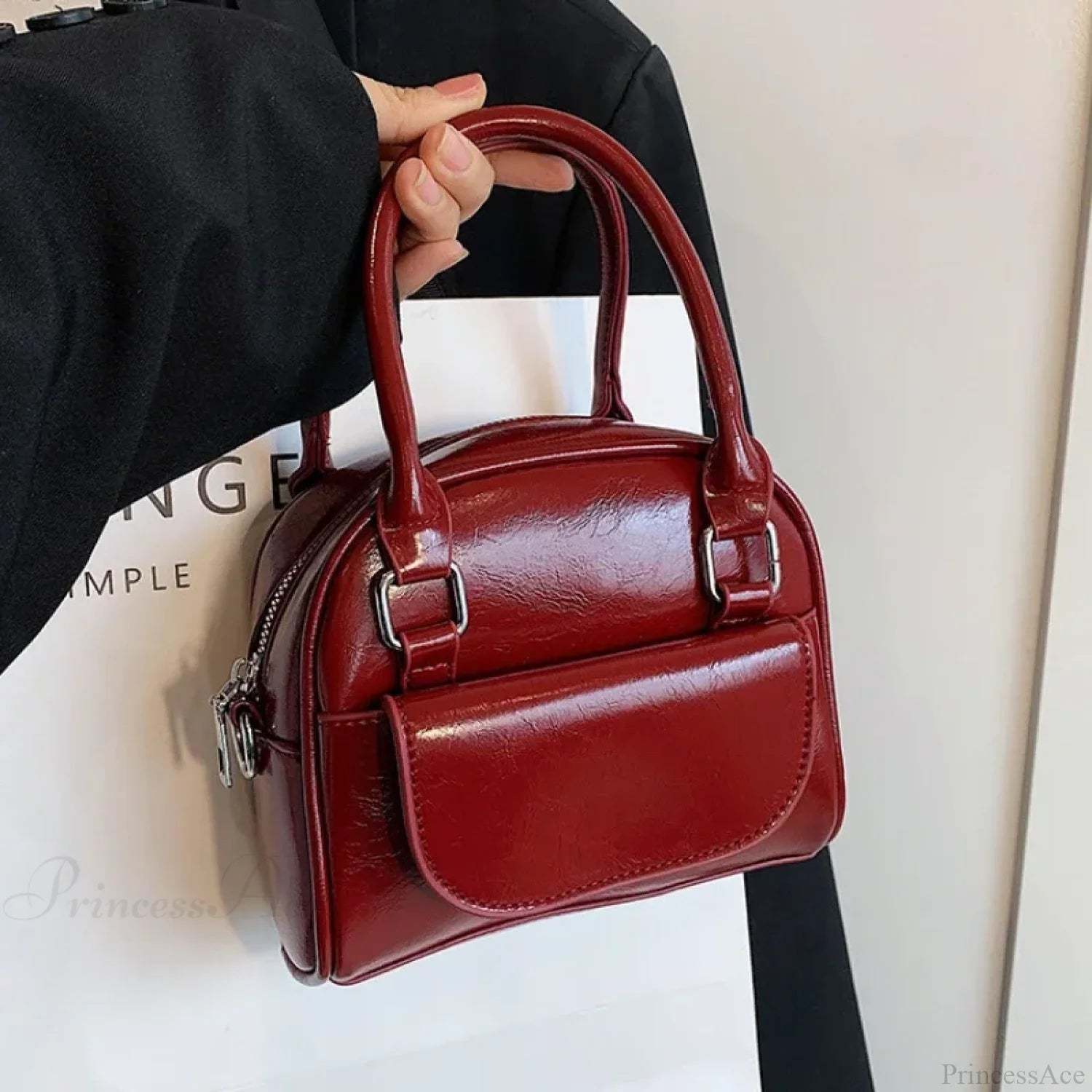 Red Solid PU Leather Underarm Shoulder Bag shoulder-250126