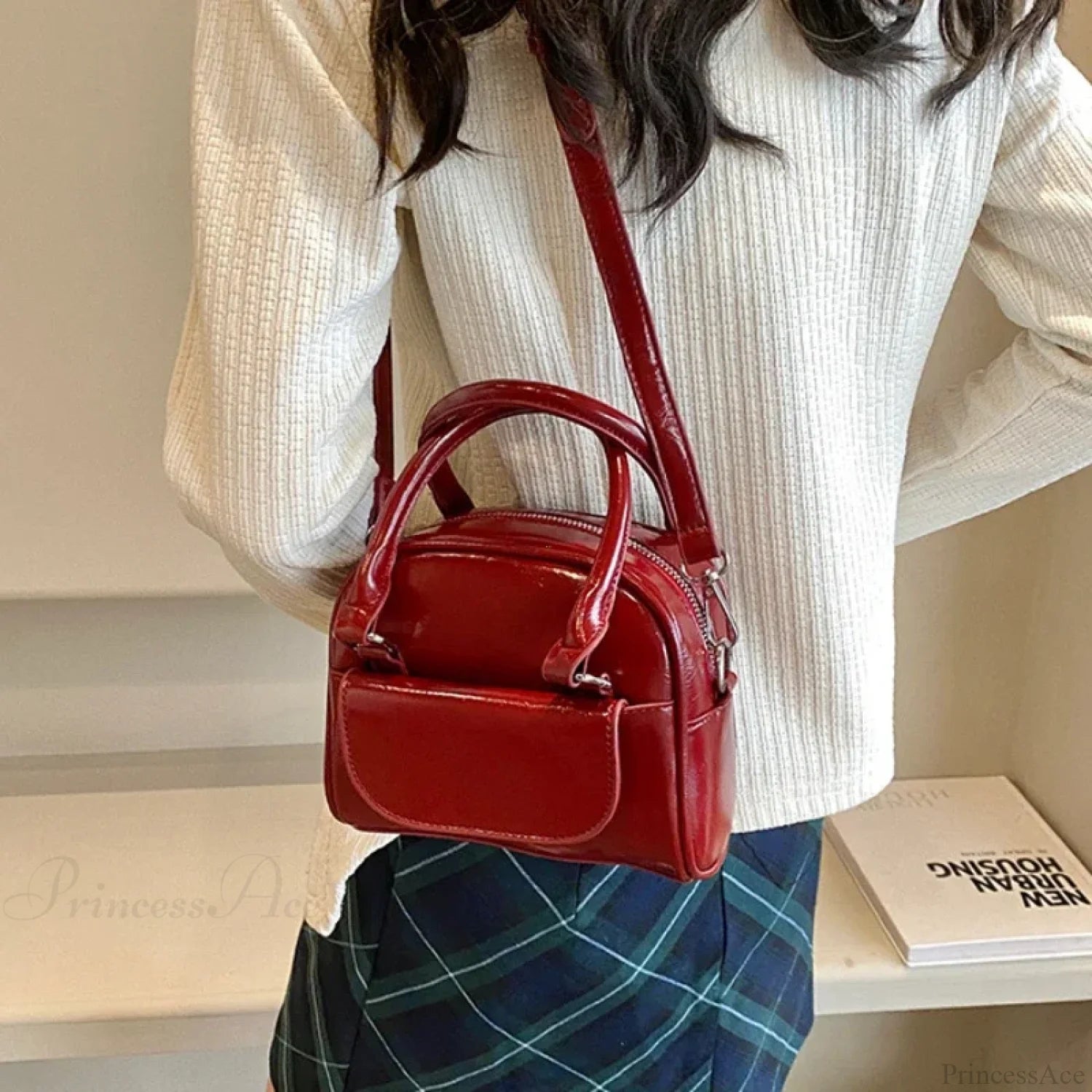 Red Solid PU Leather Underarm Shoulder Bag shoulder-250126