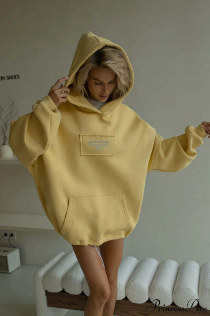 Relaxed Letter Applique Pullover Hoodie