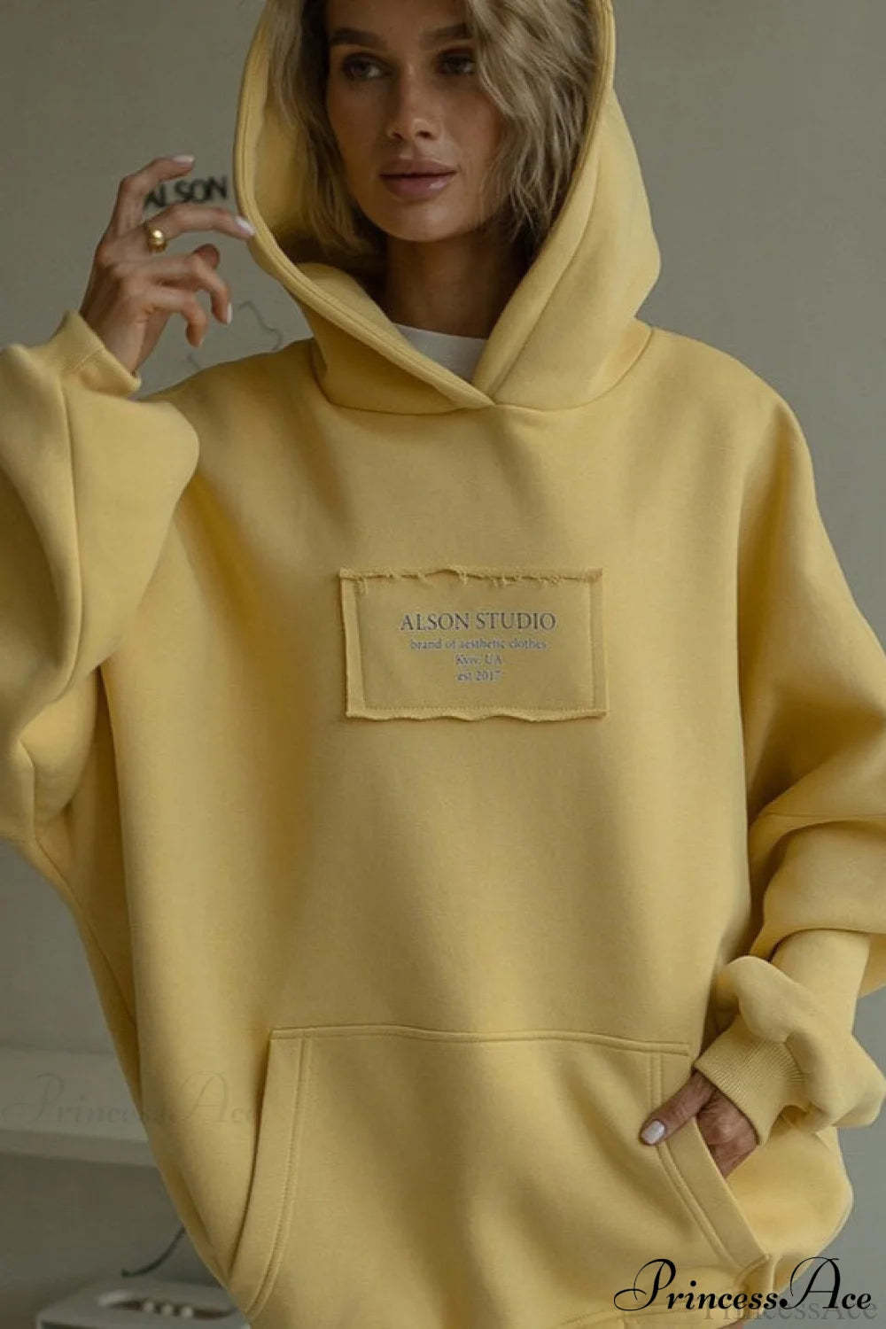 Relaxed Letter Applique Pullover Hoodie