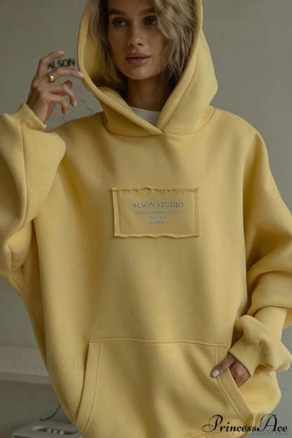 Relaxed Letter Applique Pullover Hoodie