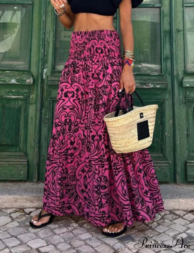 Resort Style Stylish Casual Printed Skirt Rose Pink / S Dresses