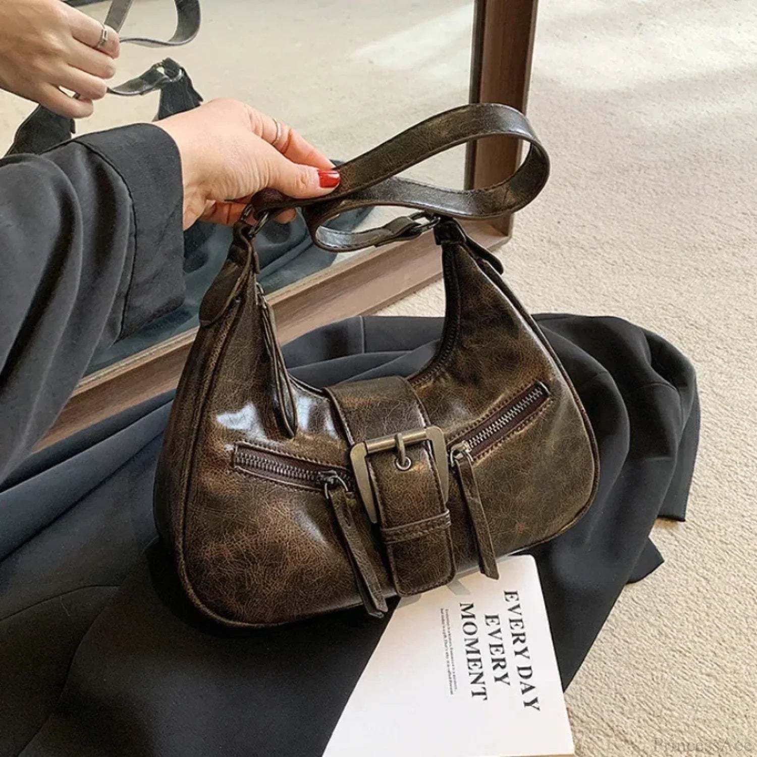 Retro Belt Design PU Leather Shoulder Bag shoulder-250126