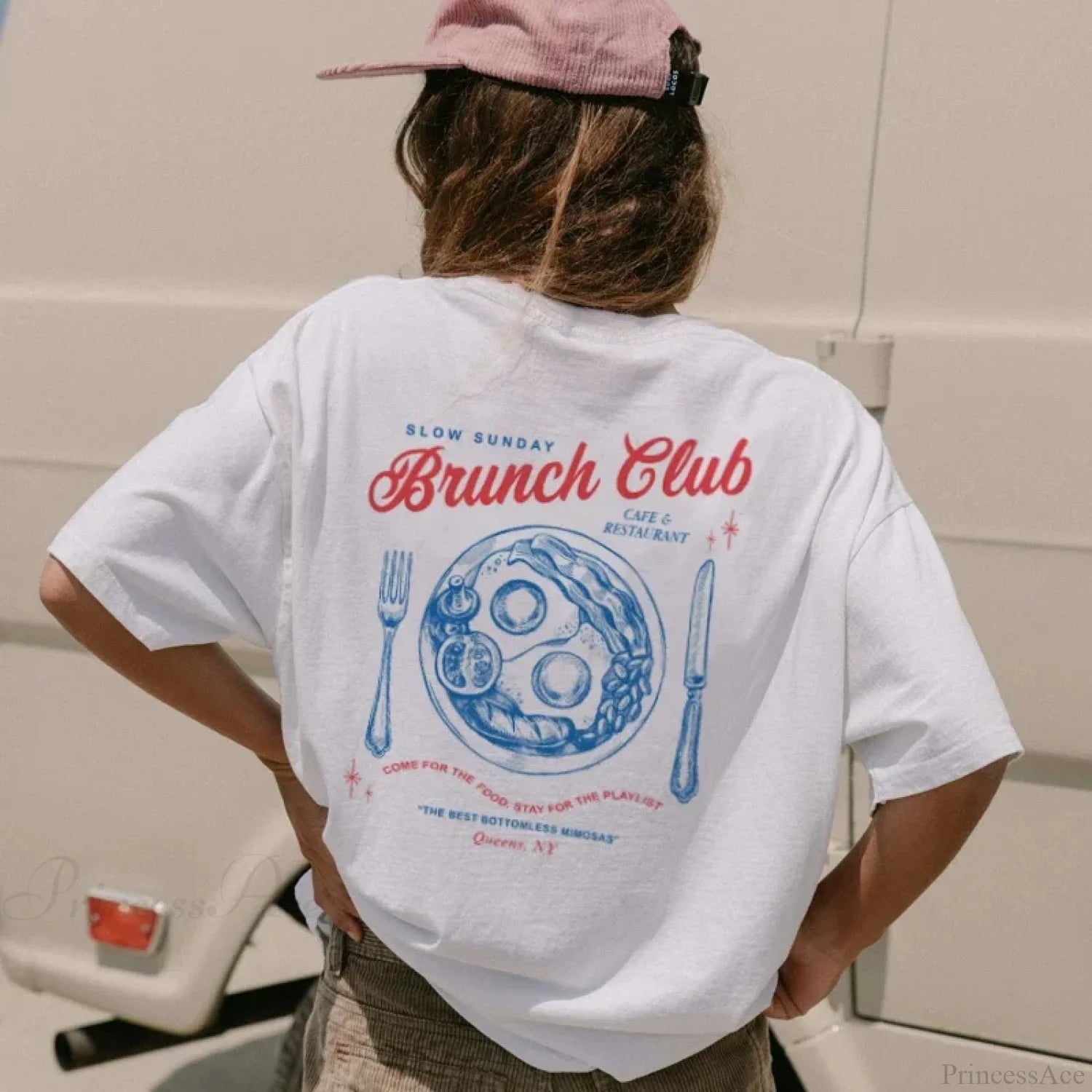 Retro Brunch Club Oversized Graphic T-shirt WHITE / S t-shirt-250223