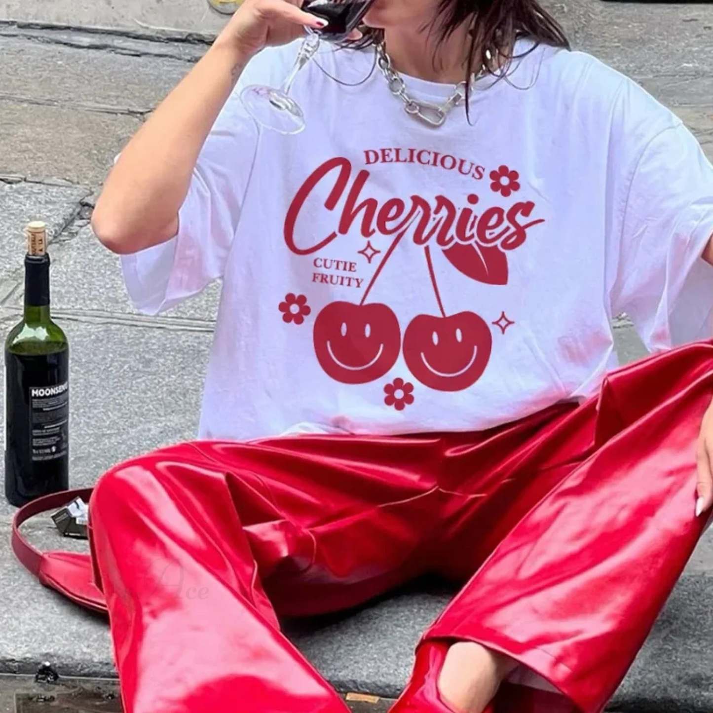 Retro Cartoon Cherry Graphic T-shirt WHITE / S t-shirt-250223