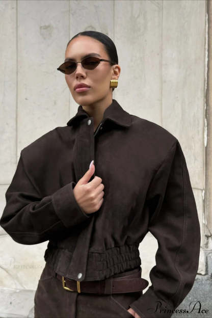 Retro Distressed Brown Collar Short Coat