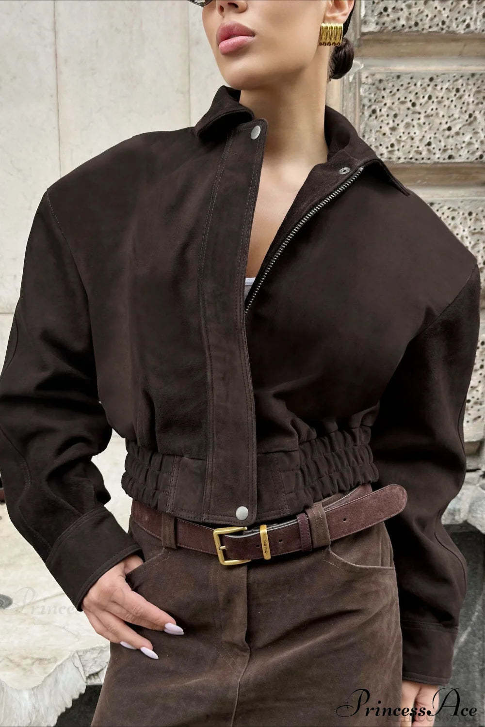 Retro Distressed Brown Collar Short Coat Brown / S