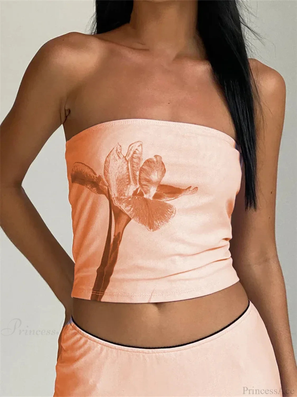 Retro Floral Strapless Backless Party Crop Top ORANGE / S croptop-250126