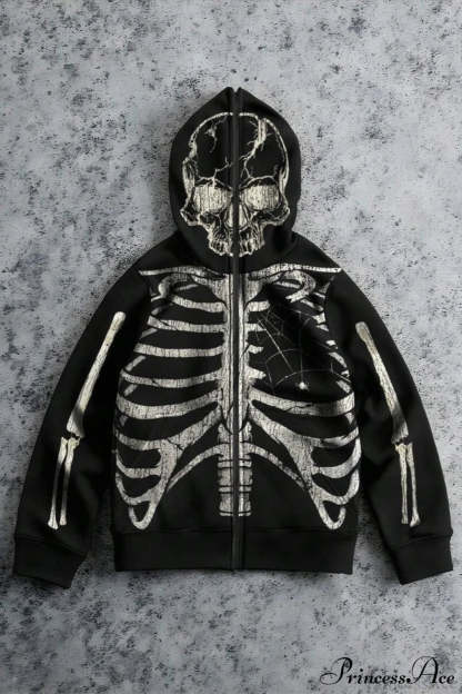 Retro Harajuku Skull Print Hoodie