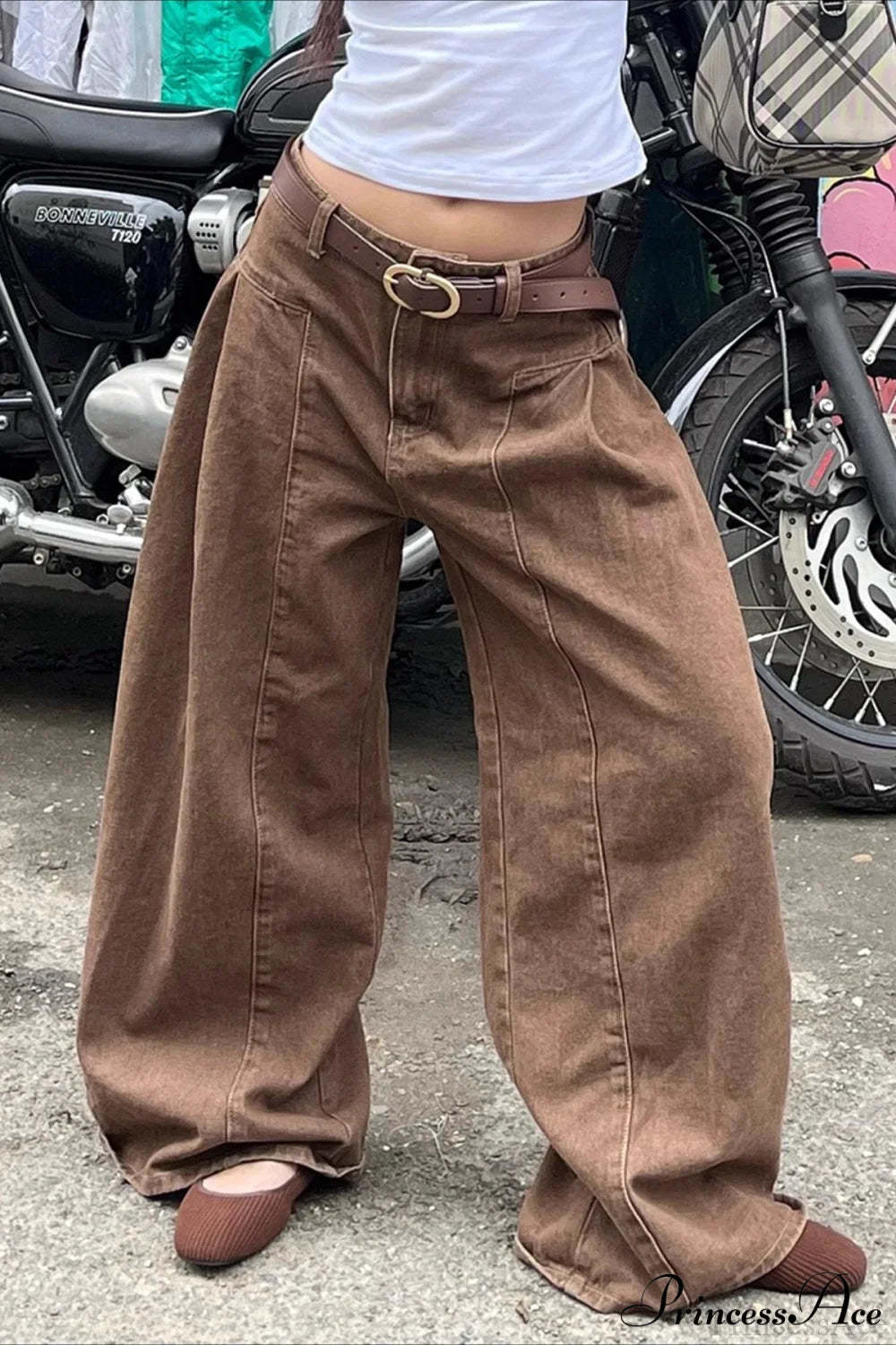 Retro Maillard Distressed Wide Leg Floor Jeans