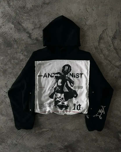 Retro Patch Black Cotton Hoodie black 1 / S