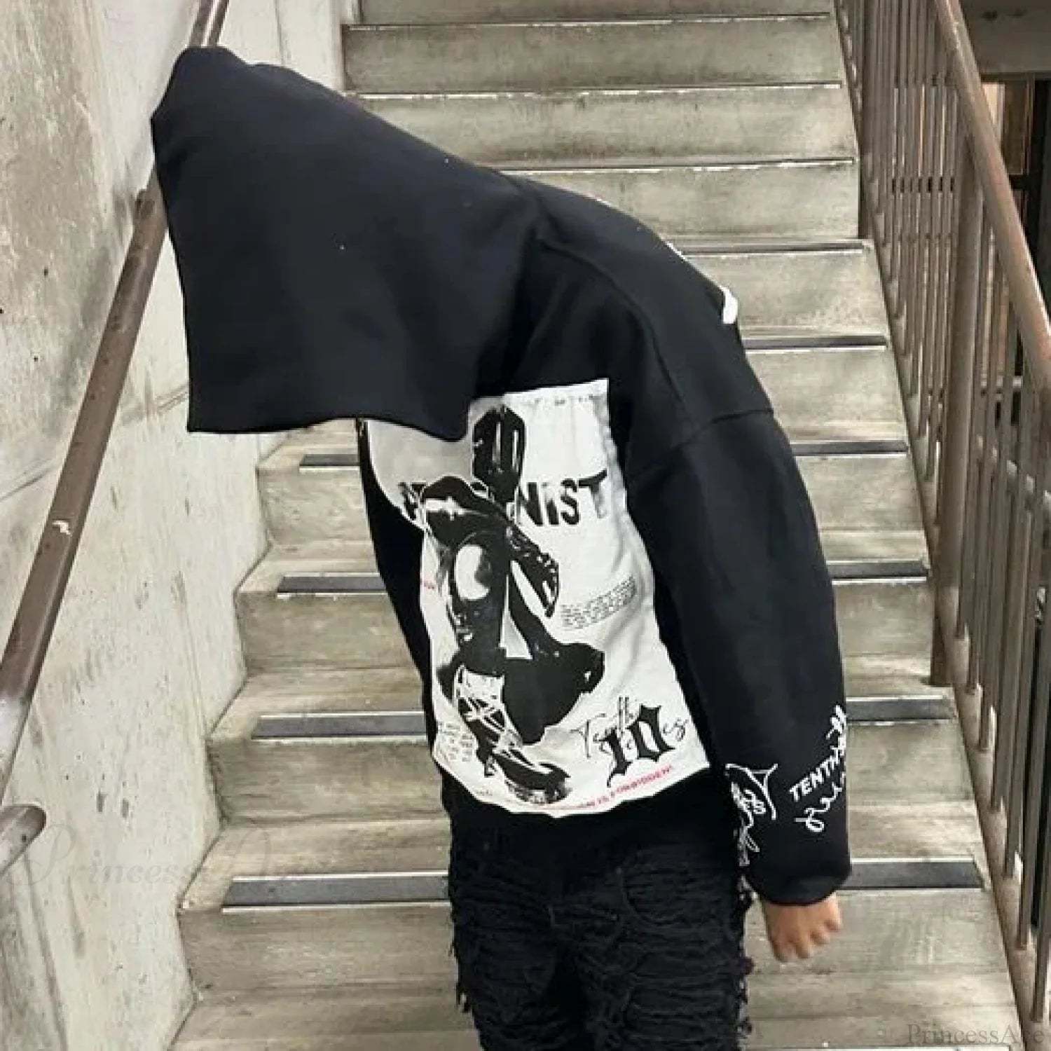 Retro Patch Black Cotton Hoodie