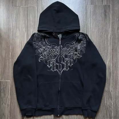 Retro Pattern Zipper Hoodie black 2 / S