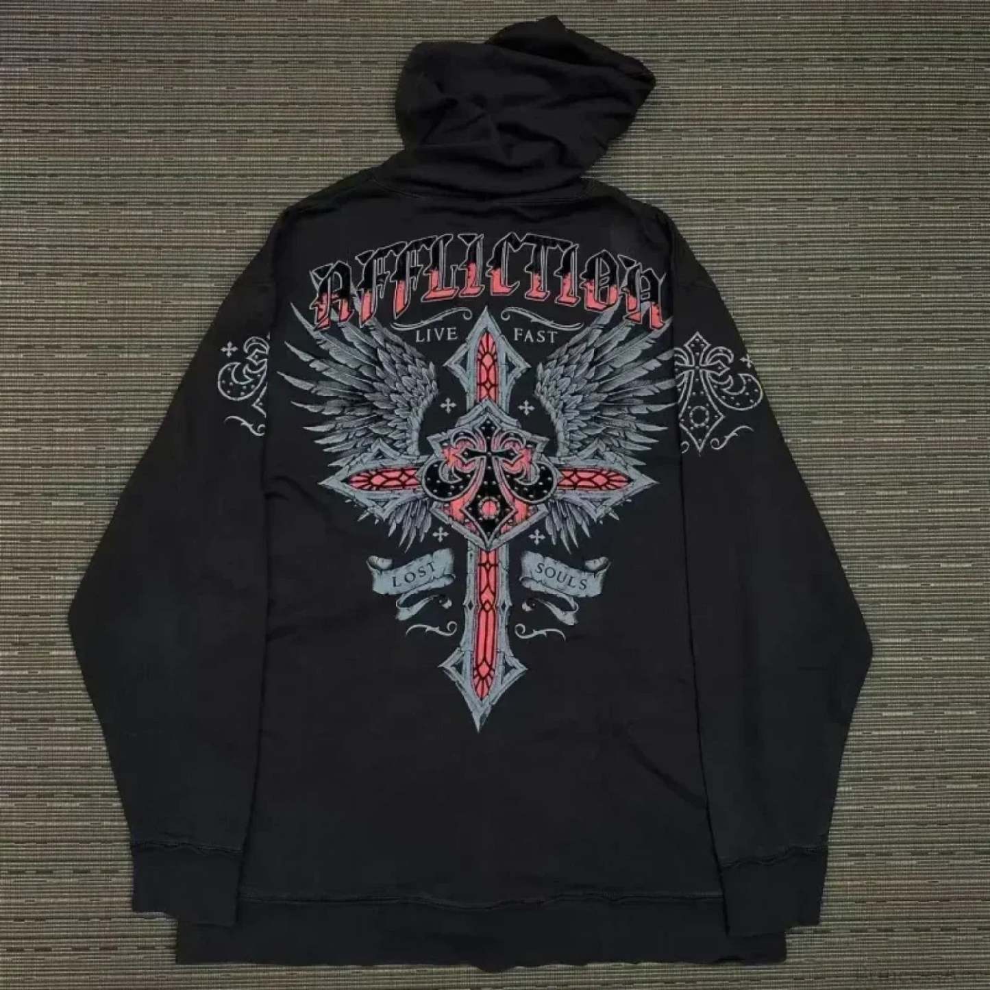 Retro Pattern Zipper Hoodie black 6 / S