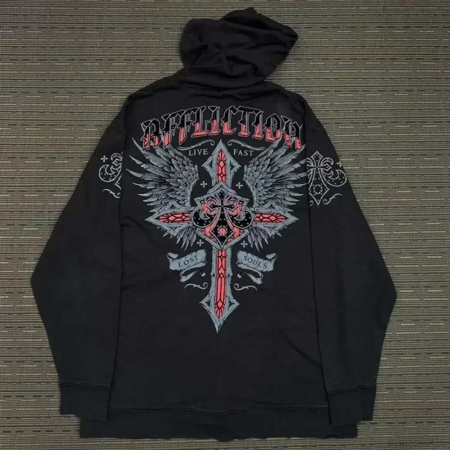 Retro Pattern Zipper Hoodie black 6 / S