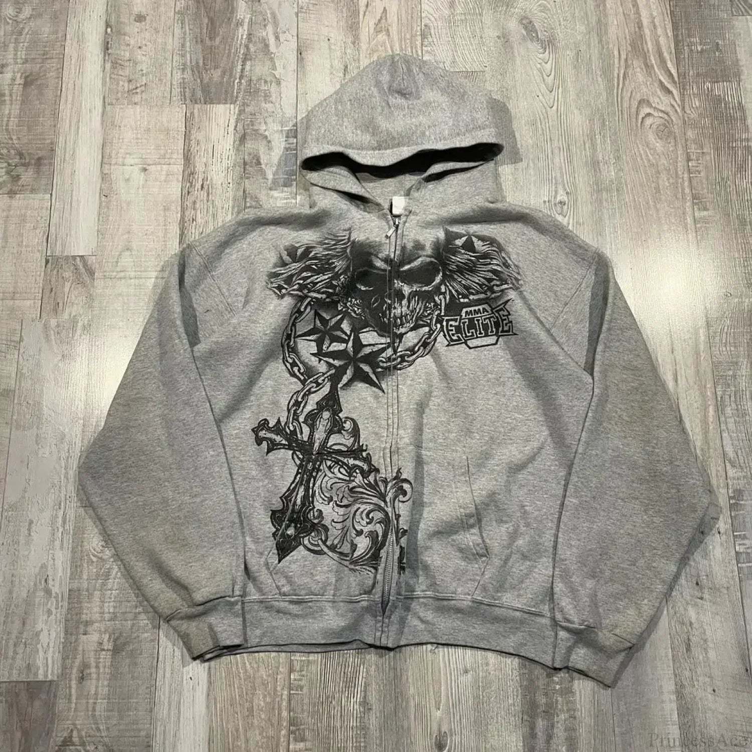 Retro Pattern Zipper Hoodie grey / S