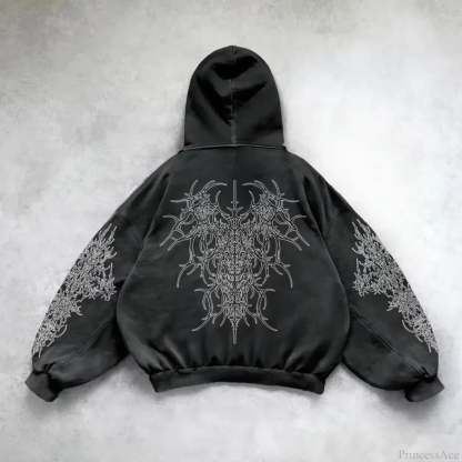 Retro Punk Printed Hoodie black 1 / M