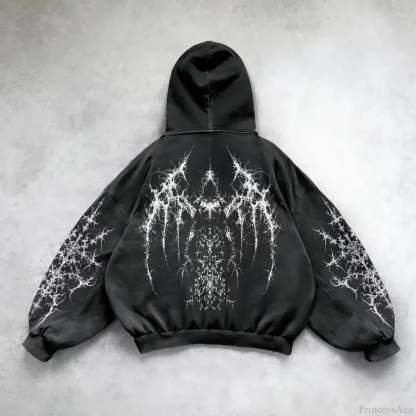 Retro Punk Printed Hoodie black 2 / M
