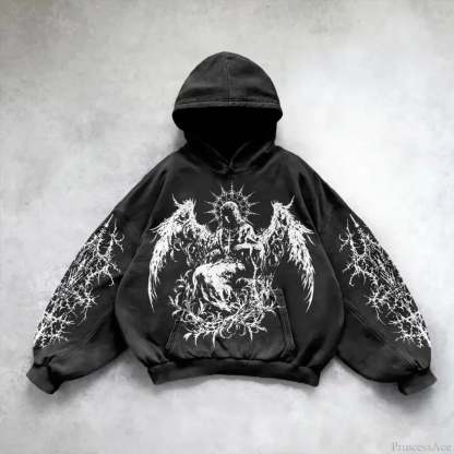 Retro Punk Printed Hoodie black 3 / M