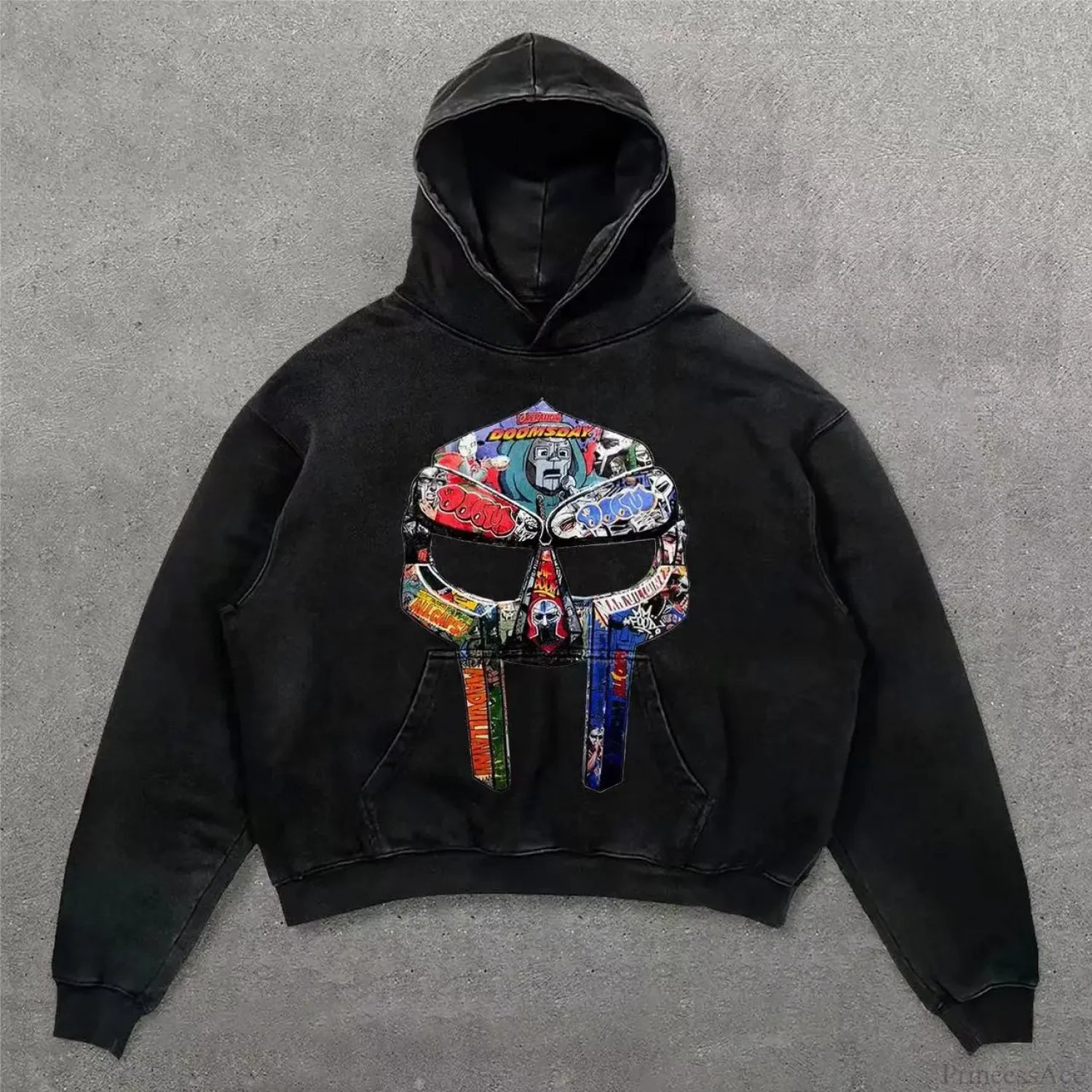 Retro Punk Printed Hoodie black 4 / M