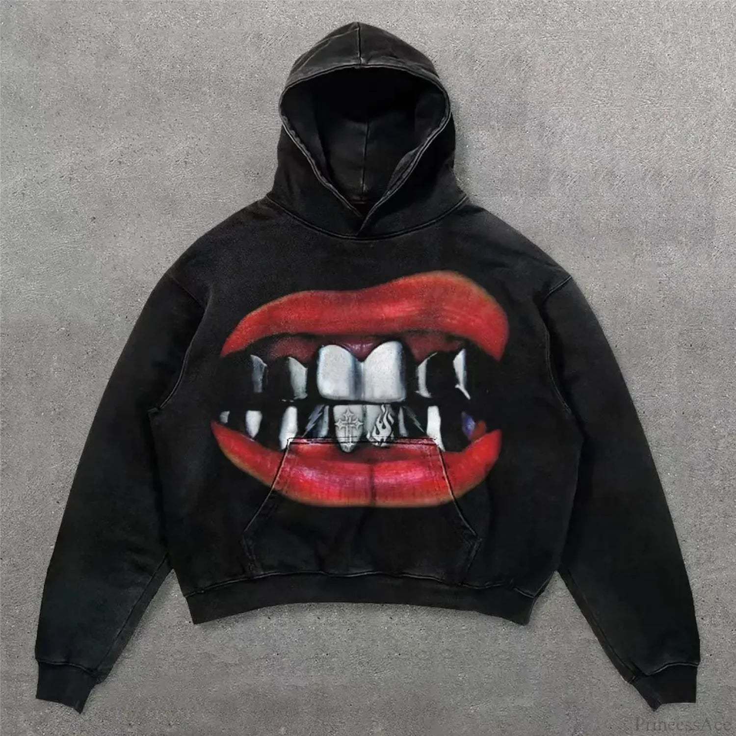 Retro Punk Printed Hoodie black 5 / M