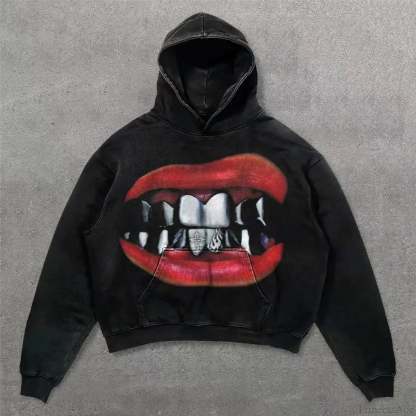 Retro Punk Printed Hoodie black 5 / M