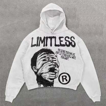 Retro Punk Printed Hoodie white / M