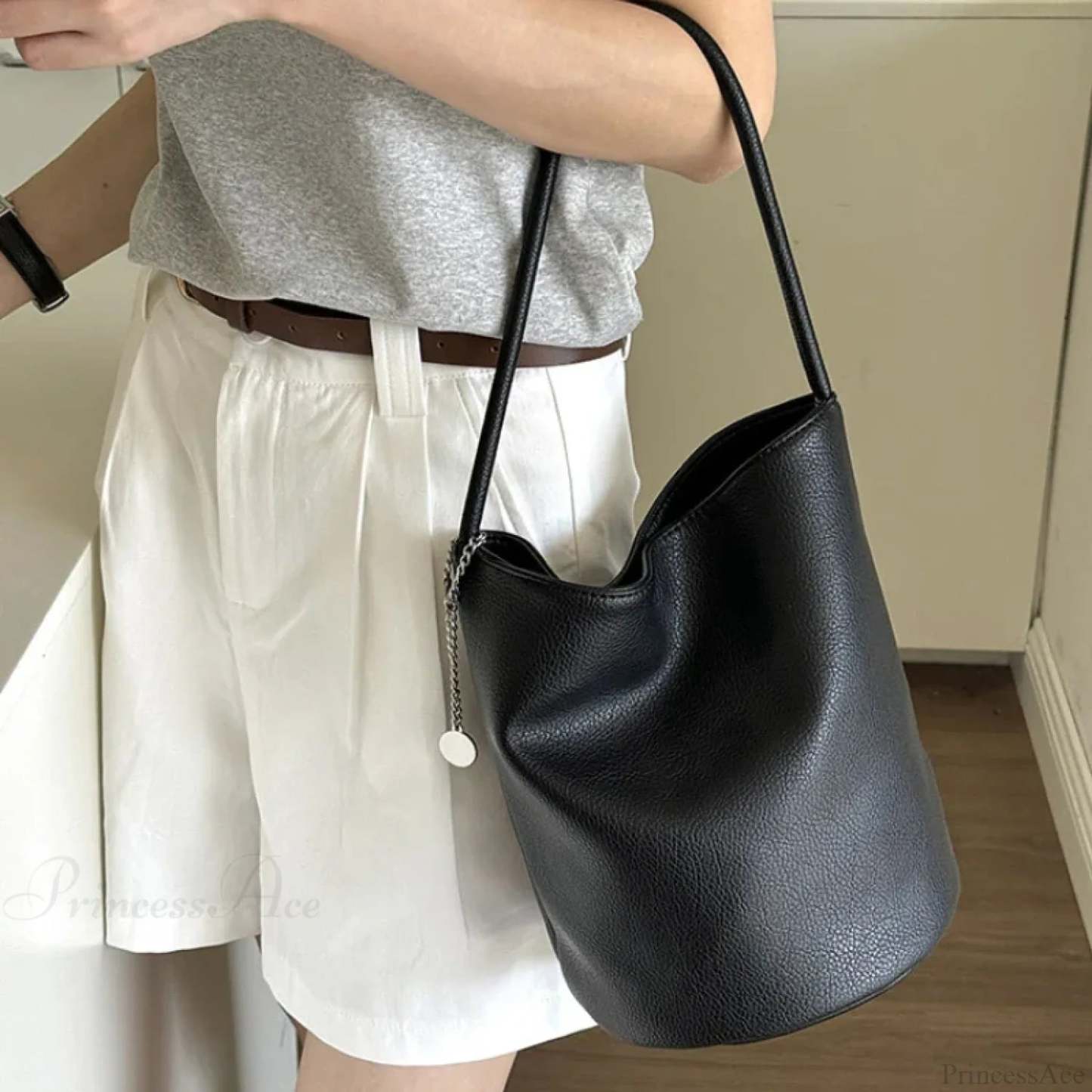 Retro Soft Leather Bucket Shoulder Bag shoulder-250126