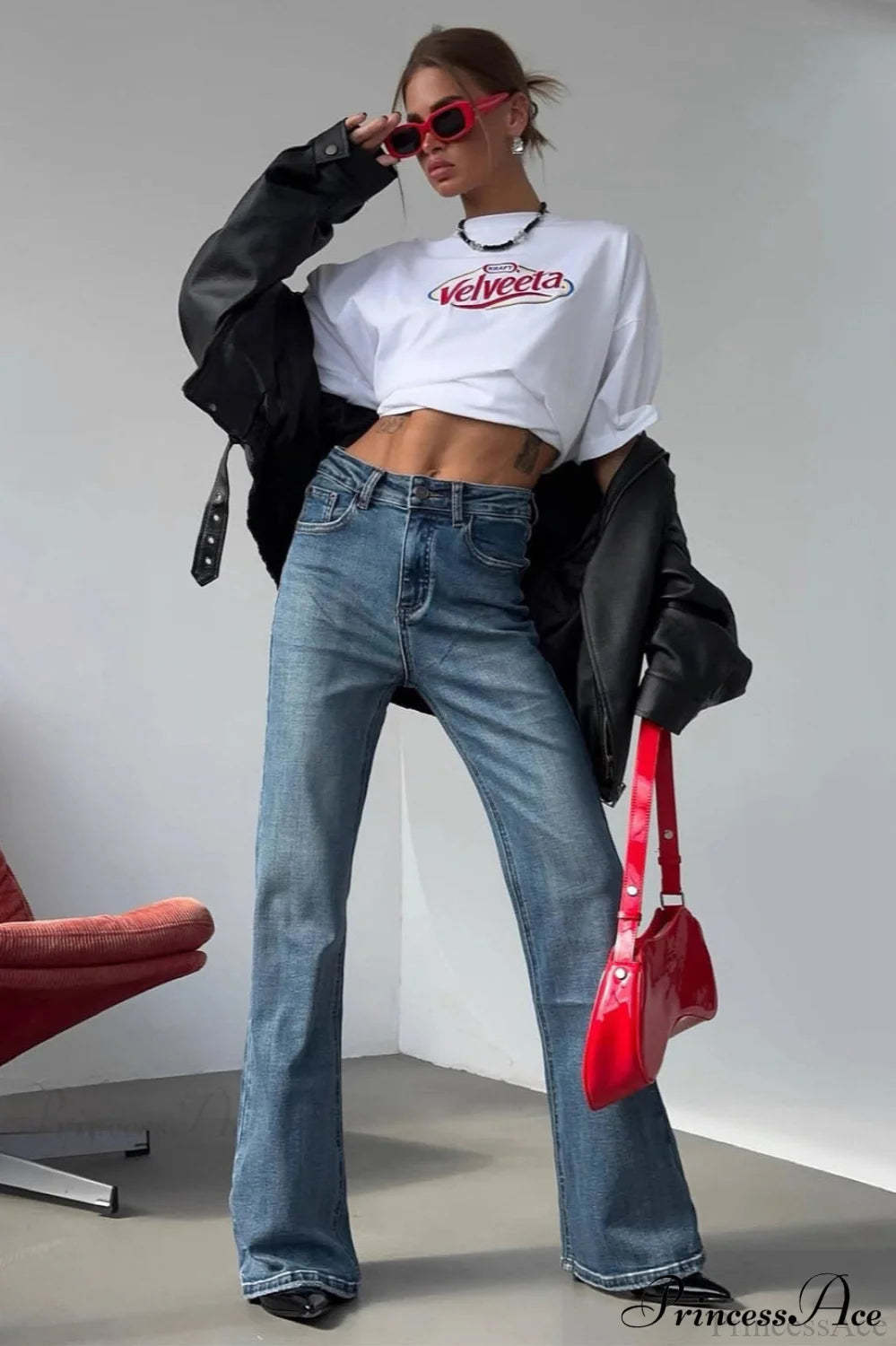 Retro Washed High Waist Slim Flare Jeans