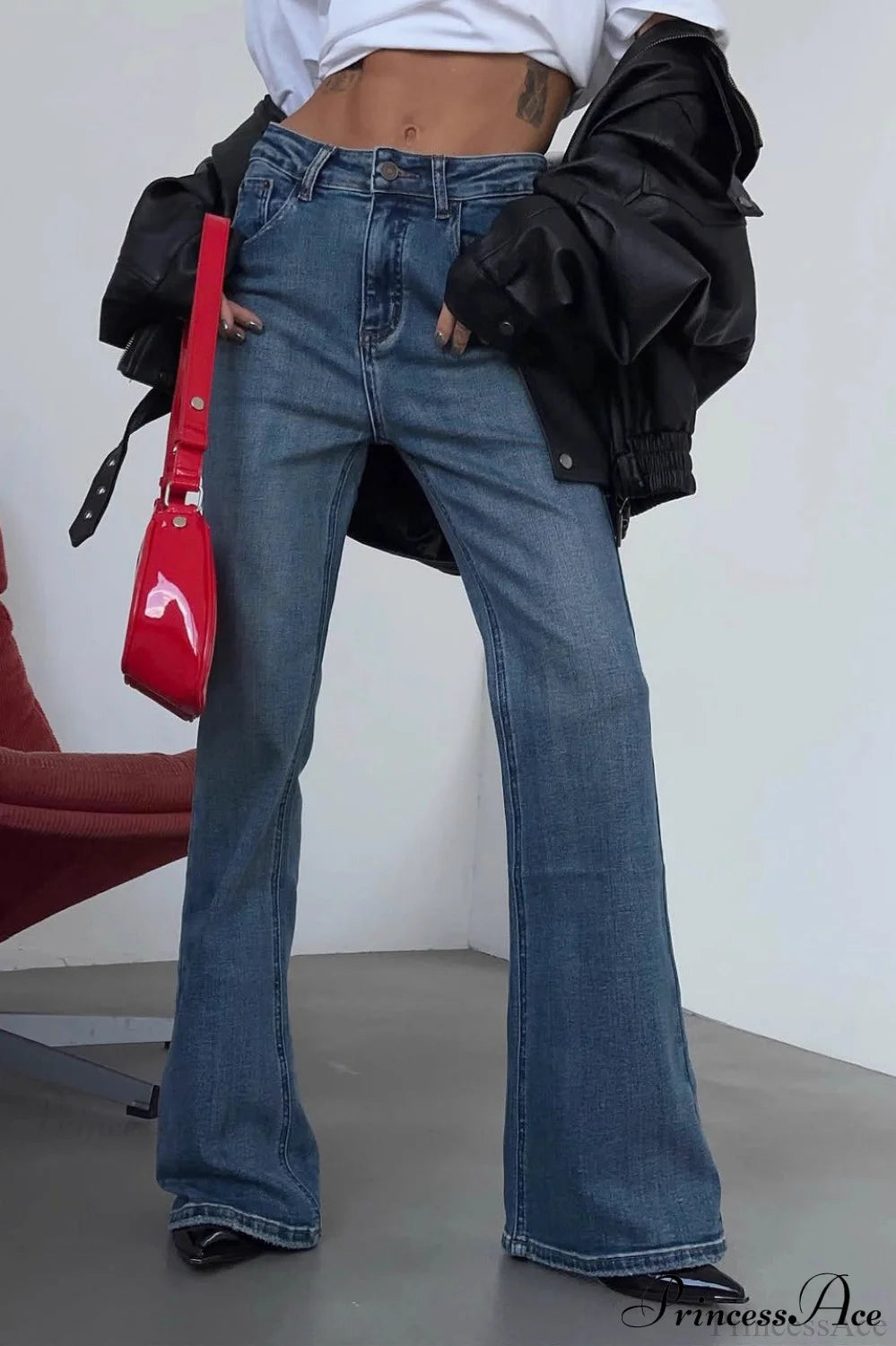 Retro Washed High Waist Slim Flare Jeans Blue / S