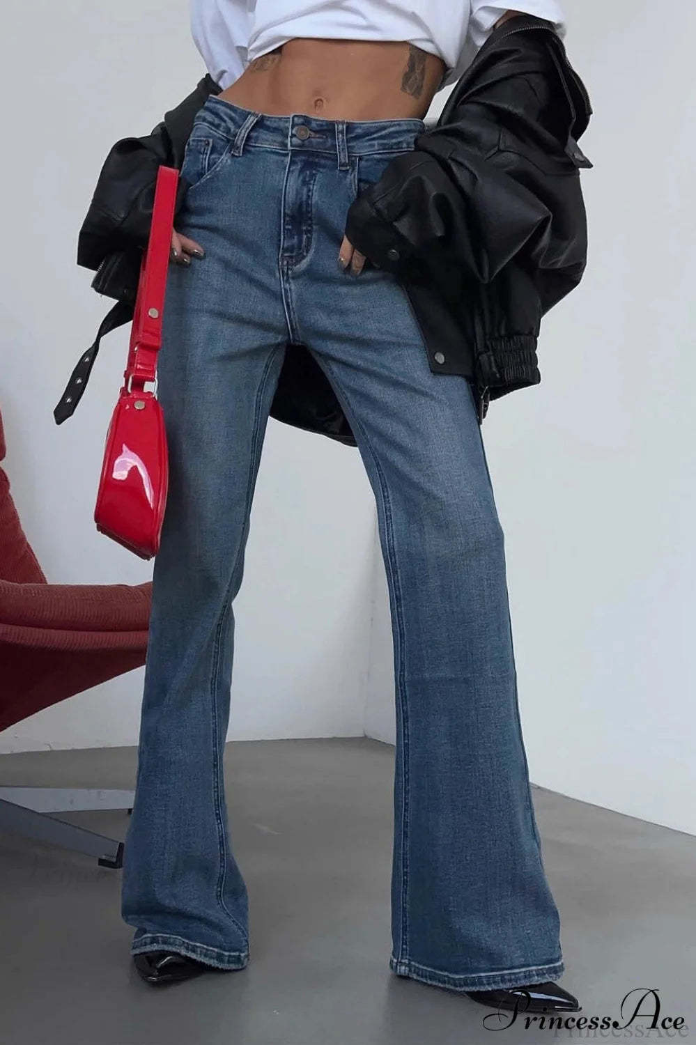 Retro Washed High Waist Slim Flare Jeans Blue / S