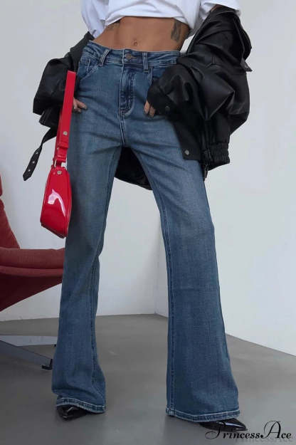 Retro Washed High Waist Slim Flare Jeans Blue / S