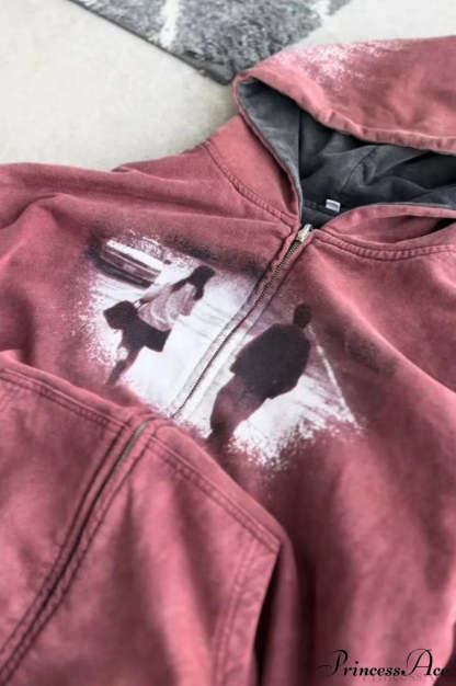 Reversible Retro Printed Patchwork Zip Hoodie