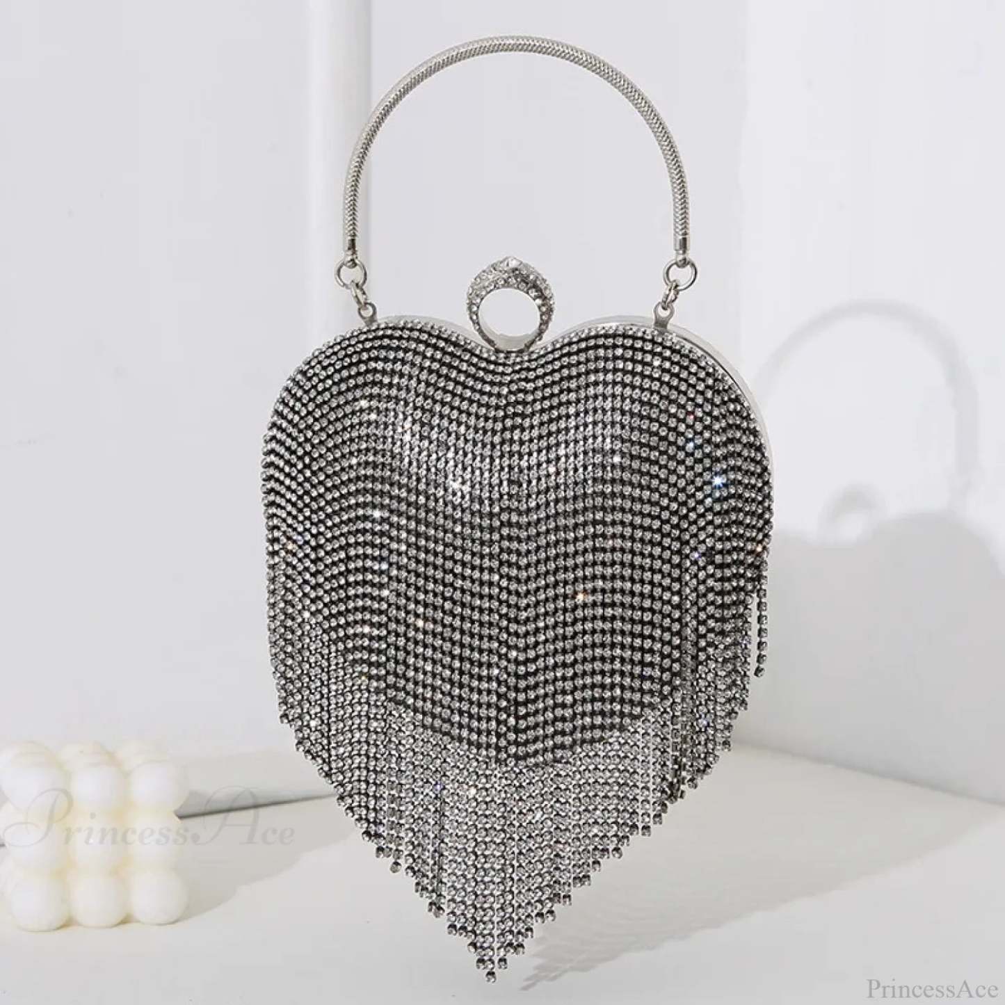 Rhinestone Heart Pattern Silver Evening Clutch Wedding Bridal Purse Black / Mini(Max Length<20cm) clutchbag-250126