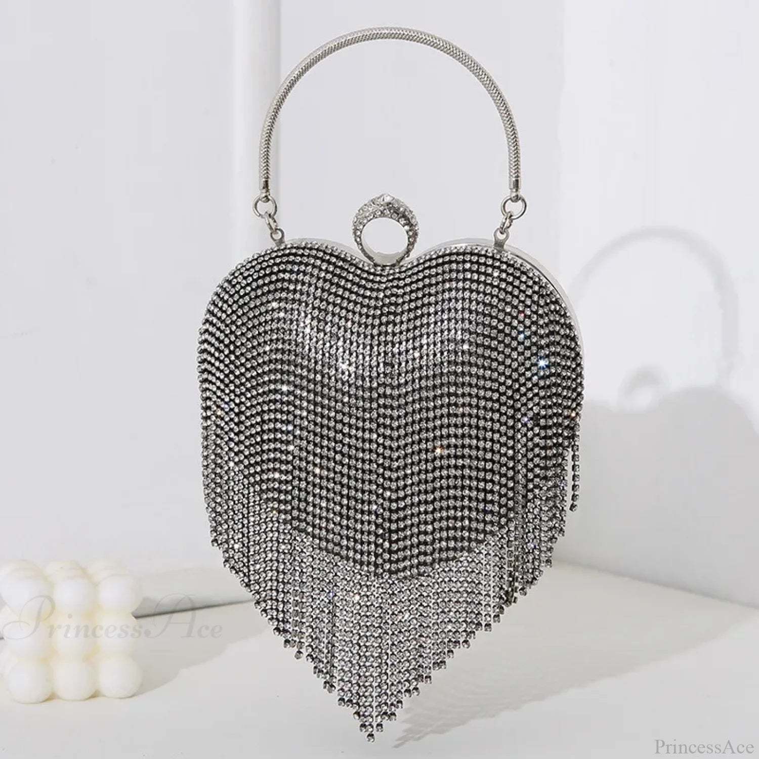 Rhinestone Heart Pattern Silver Evening Clutch Wedding Bridal Purse Black / Mini(Max Length<20cm) clutchbag-250126