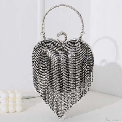 Rhinestone Heart Pattern Silver Evening Clutch Wedding Bridal Purse Black / Mini(Max Length<20cm) clutchbag-250126