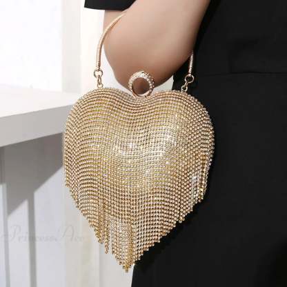 Rhinestone Heart Pattern Silver Evening Clutch Wedding Bridal Purse clutchbag-250126