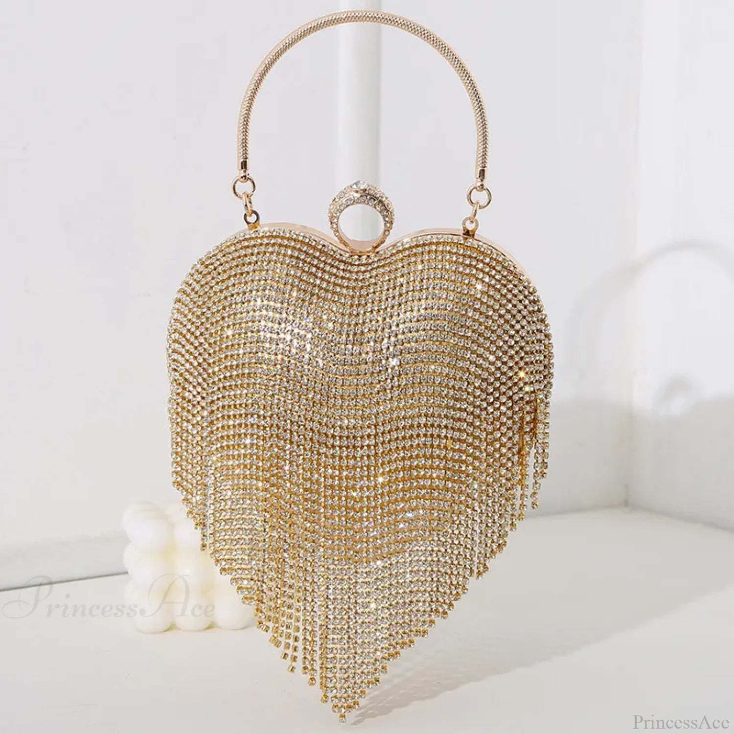 Rhinestone Heart Pattern Silver Evening Clutch Wedding Bridal Purse Gold / Mini(Max Length<20cm) clutchbag-250126
