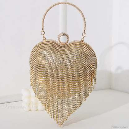 Rhinestone Heart Pattern Silver Evening Clutch Wedding Bridal Purse Gold / Mini(Max Length<20cm) clutchbag-250126
